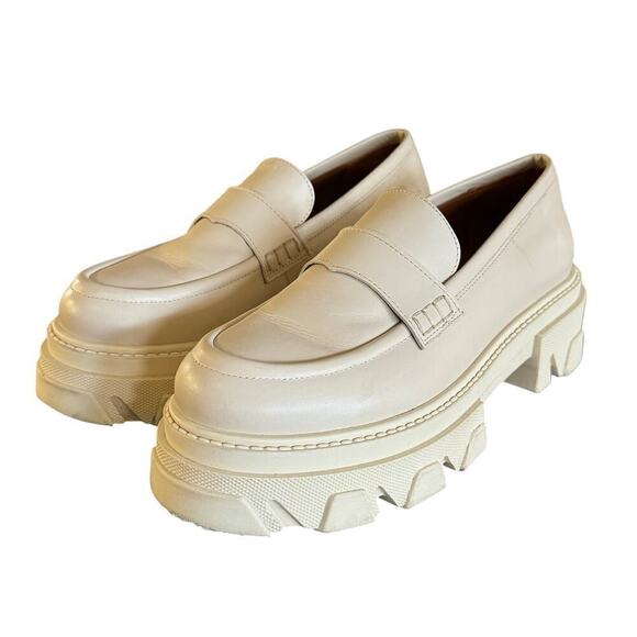 Alohas Trailblazer Cream Leather Chunky Loafers Y2K Size 42/US 11 - Picture 6 of 14